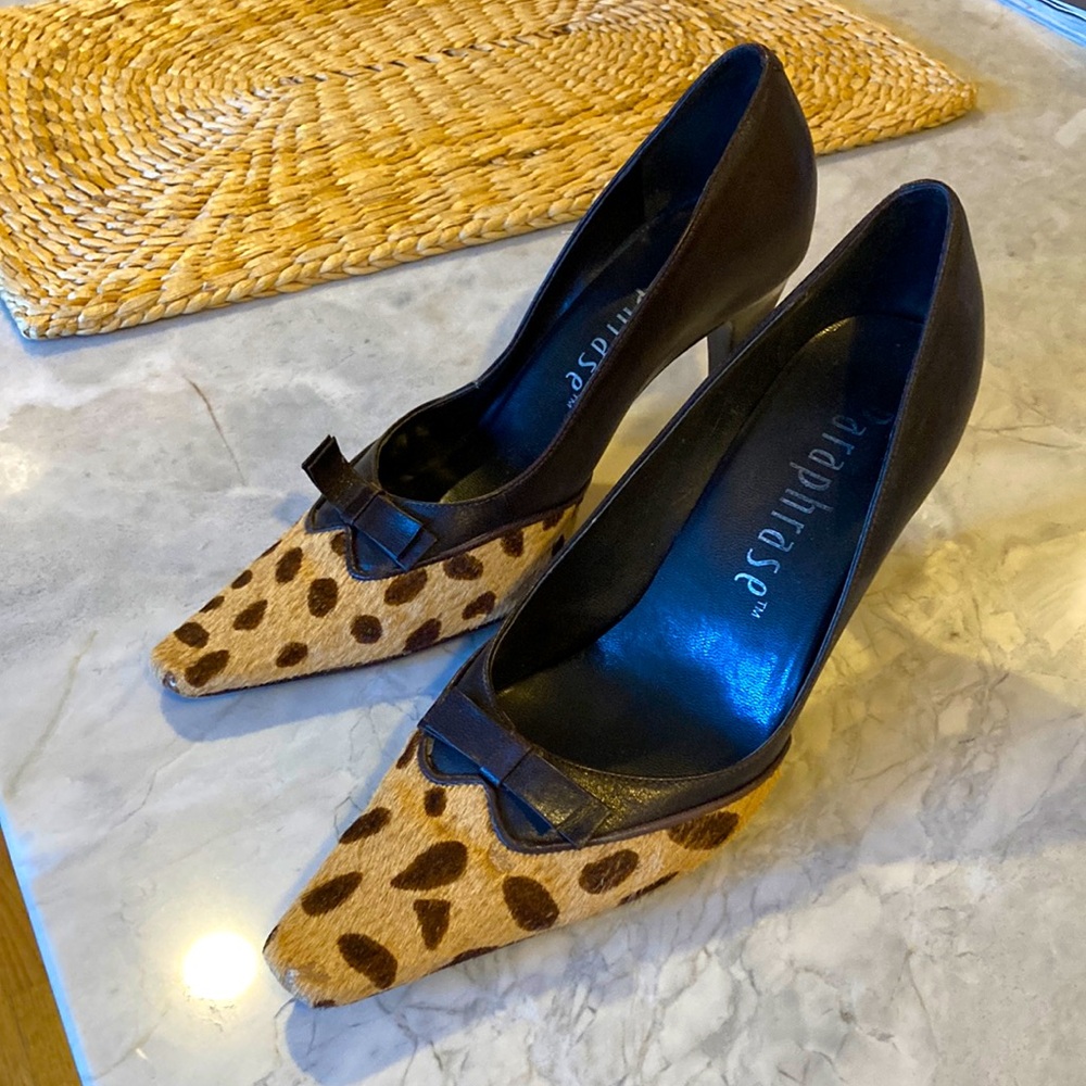 Paraphrase all leather brown/cowhide pumps. Size 8